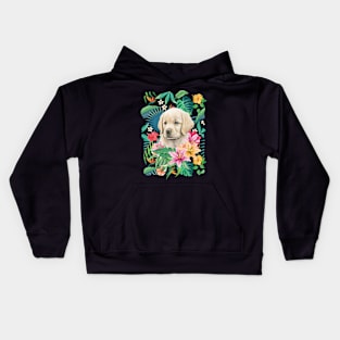 Tropical Golden Retriever Puppy 5 Kids Hoodie